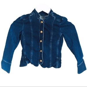 GAP Kids 1969 Collarless Jean Jacket With Gold Button Front Denim Blue Girl 6-7Y
